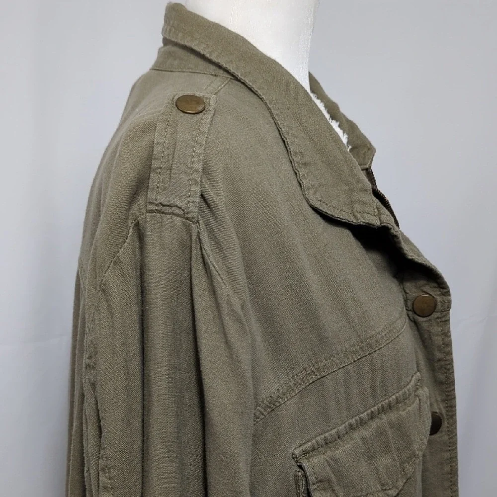 Vintage 90's Y2K Olive Green Military Style Utility‎ Jacket Chore Coat Linen XL
